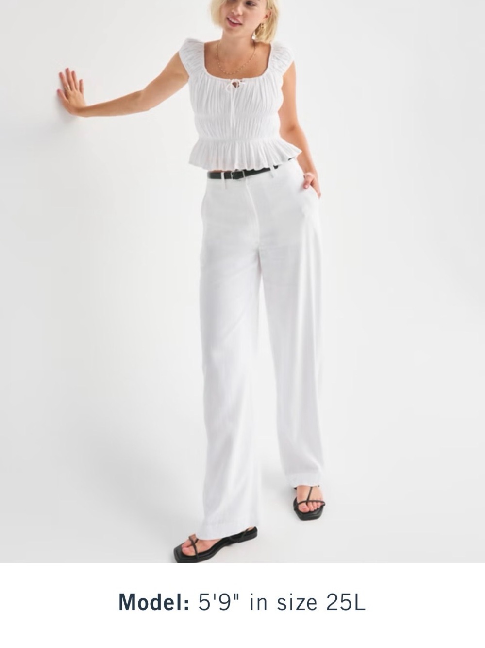 Abercrombie & Fitch Wide-Leg White Linen Blend Pants